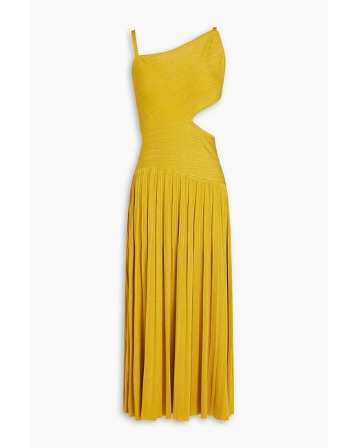 Zimmermann Yellow Cutout Metallic Ribbed-knit Midi Dress