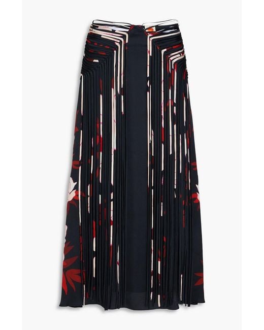 Farm Rio Black Fringed Floral-Print Crepe Midi Skirt