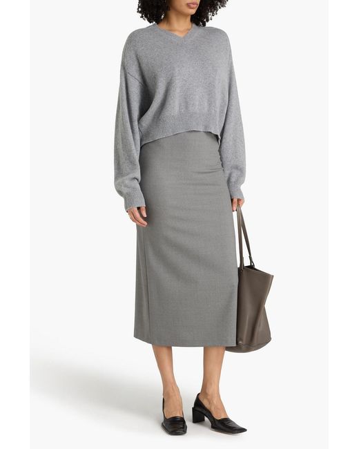 Loulou de Saison Gray Samos Wool-blend Twill Midi Skirt