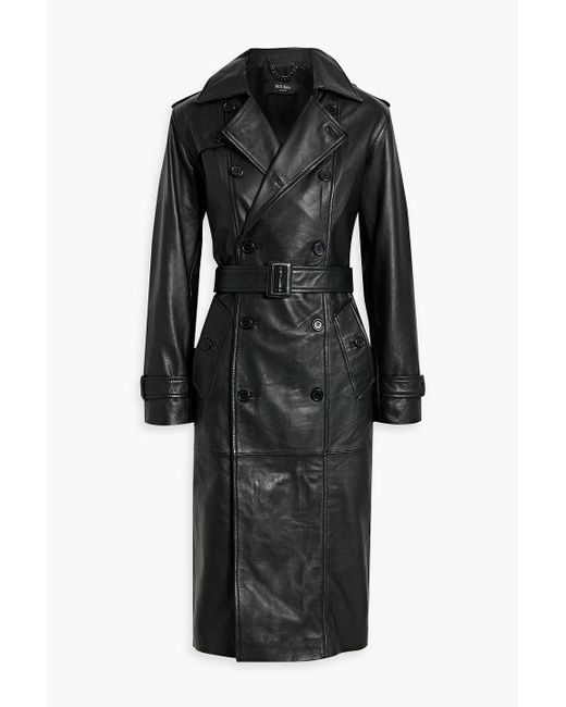 Muubaa Black Cassie Belted Leather Trench Coat