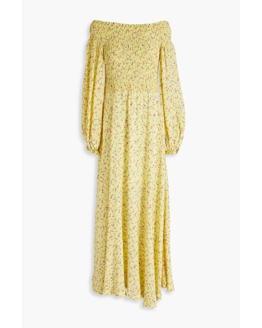 ROTATE BIRGER CHRISTENSEN Yellow Off-the-shoulder Floral-print Woven Maxi Dress