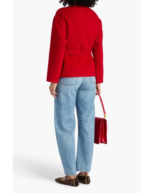 Maje Red Belted Wool-Blend Felt Jacket
