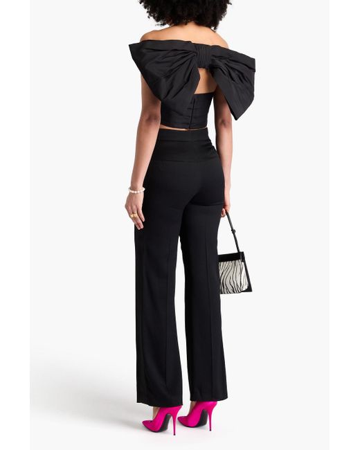 Carolina Herrera Black Cropped Bow-Detailed Pleated Silk-Faille Top