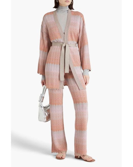 Missoni Pink Belted Metallic Crochet-knit Cardigan