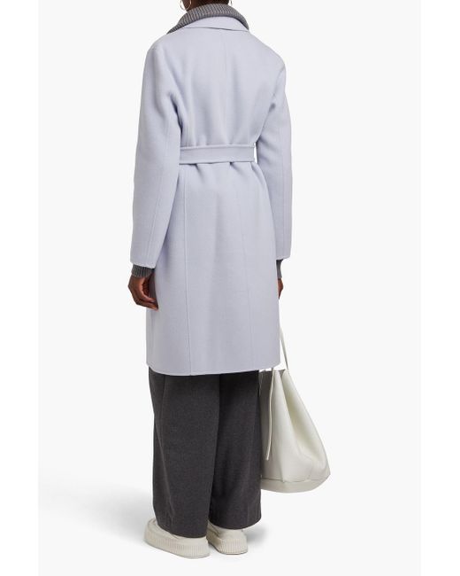 Theory Blue Belted Wool And Cashmere-blend Felt Coat