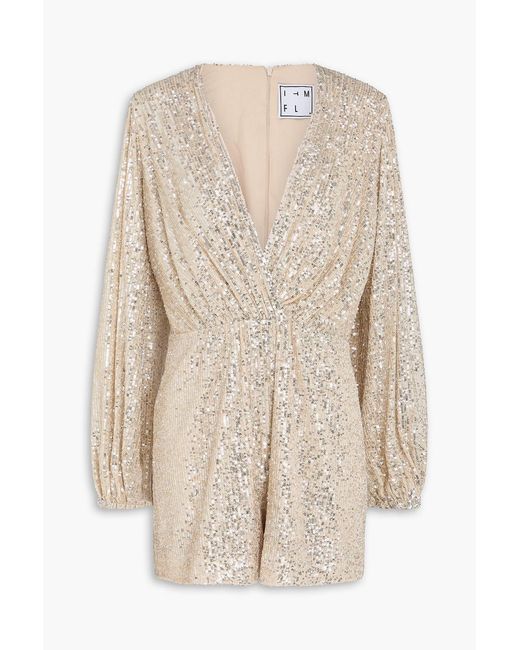 In the mood for love Natural Sequined Mesh Playsuit