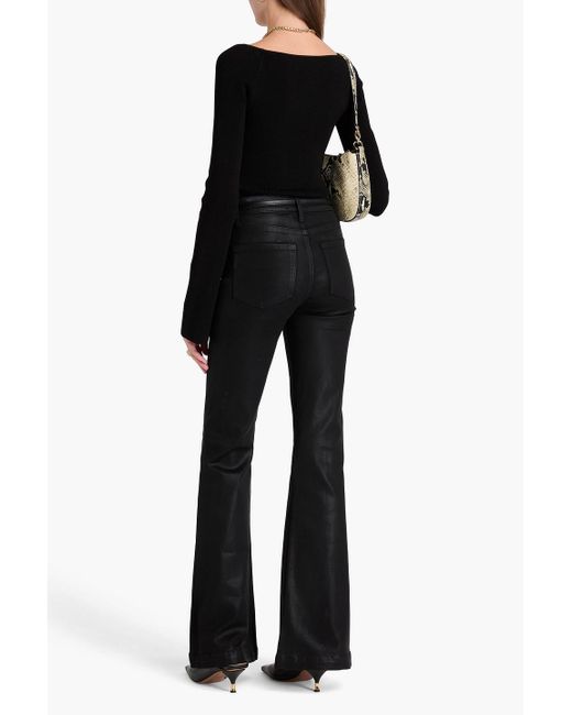 PAIGE Black Genevieve Coated High-rise Flared Jeans