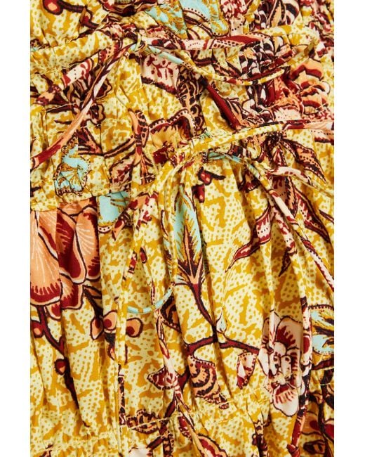 Ulla Johnson Yellow Acacia midirock aus baumwollpopeline mit floralem print und rüschen
