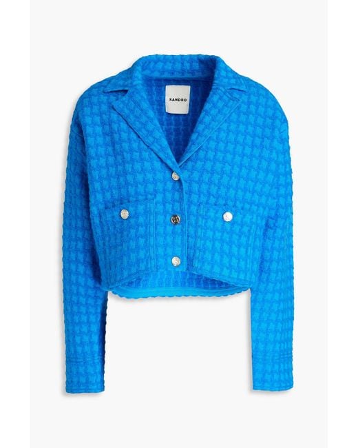 Sandro Blue Cropped Bouclé-tweed Jacket