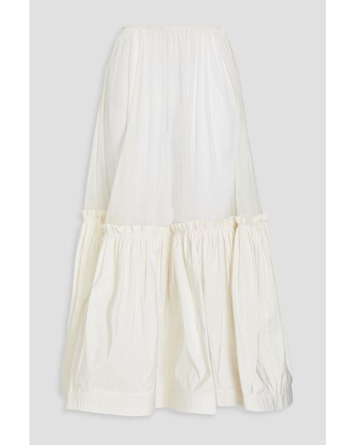 Tory Burch White Gathered Cotton-blend Tulle And Taffeta Midi Skirt