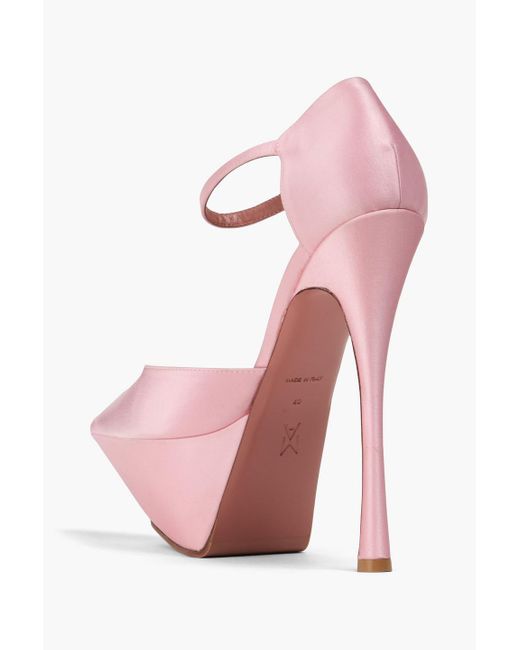 AMINA MUADDI Pink Angelica Satin Platform Pumps