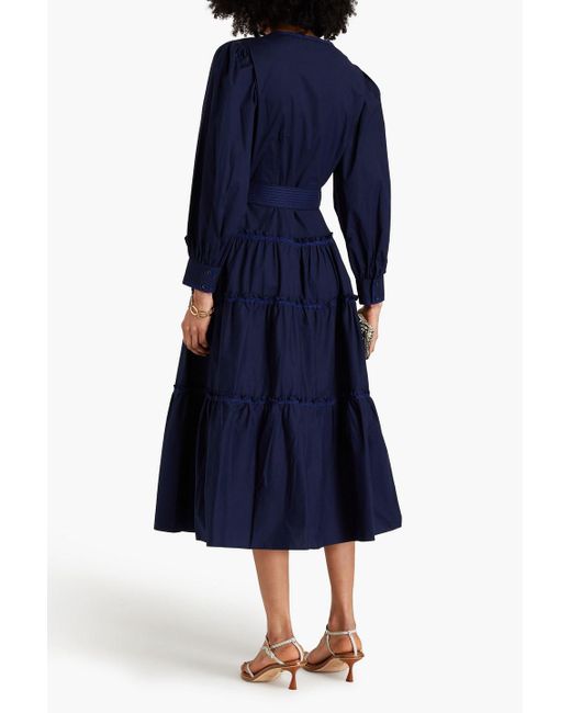 10 Crosby Derek Lam Blue Rowena Tiered Stretch-cotton Poplin Midi Dress