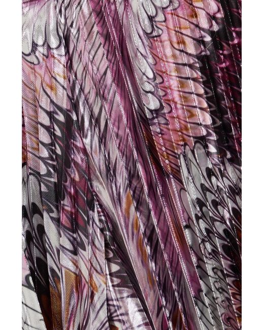 Marina Rinaldi Purple Bisanzio Printed Plissé-Lamé Blouse