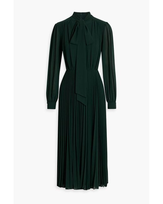 Mikael Aghal Pussy-bow Pleated Crepe Midi Dress in Green | Lyst