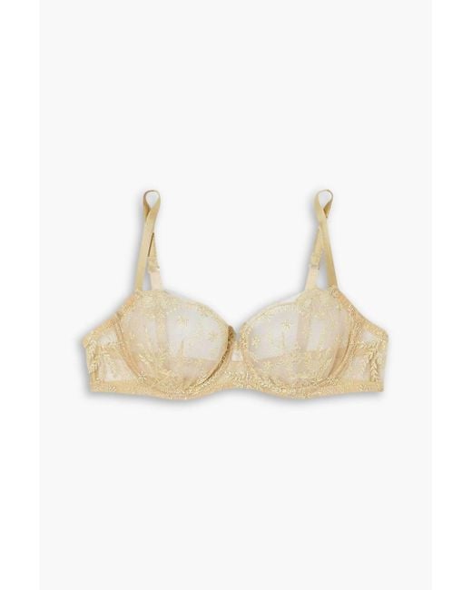 I.D Sarrieri White Plein Solei Satin-trimmed Embroidered Silk-blend Tulle Underwired Soft-cup Bra