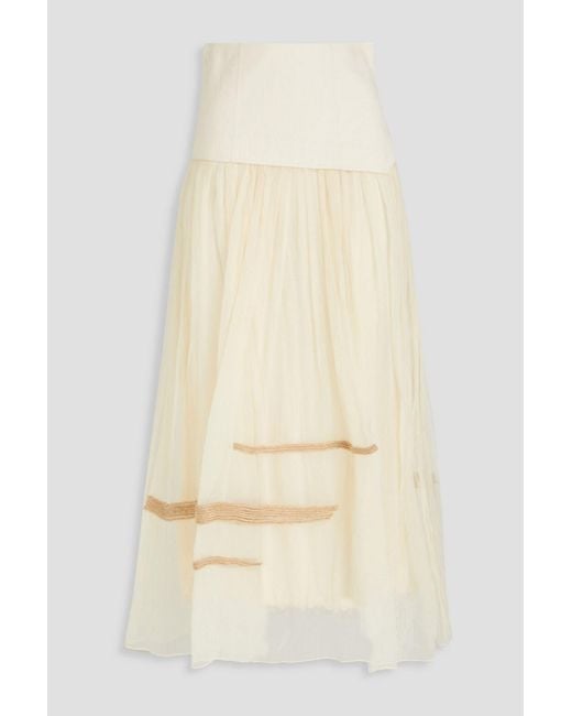 Gentry Portofino Natural Embroidered Silk And Cotton Midi Skirt