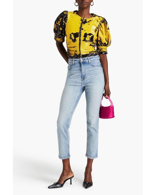 Ganni Blue Cropped Faded High-rise Slim-leg Jeans