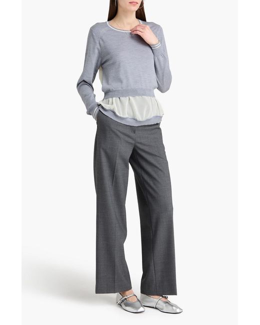 3.1 Phillip Lim Blue Chiffon-Paneled Wool Top