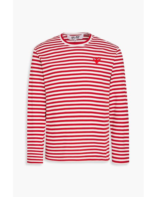Comme des Garçons Red Appliquéd Striped Cotton-jersey T-shirt for men