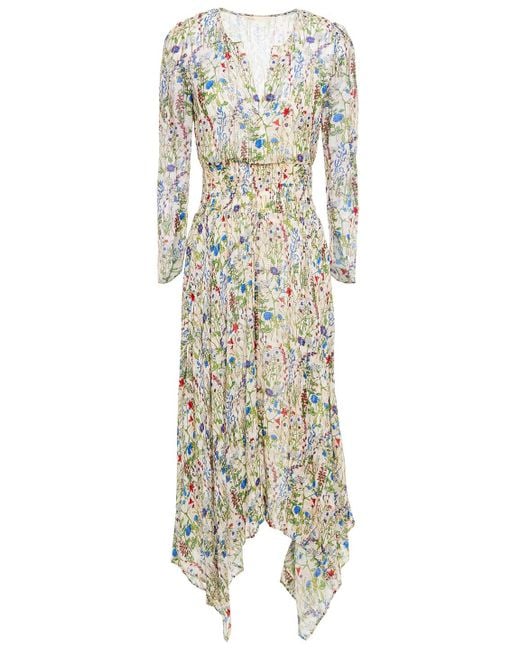 Maje Natural Rangley Asymmetric Metallic Fil Coupé Floral-print Chiffon Midi Dress
