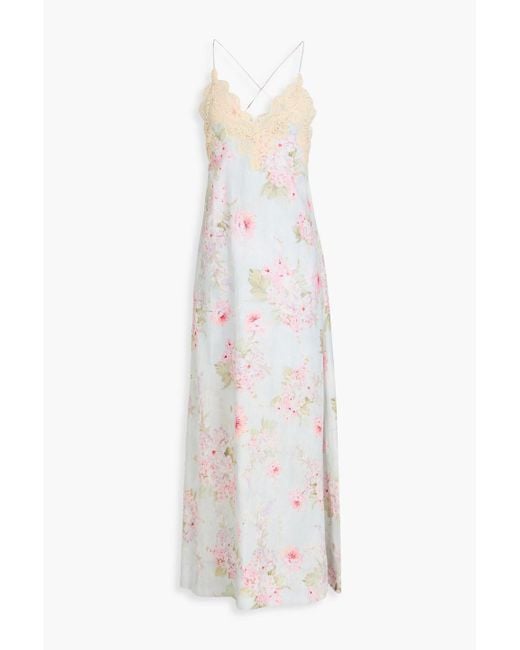 Zimmermann White Lace-Trimmed Floral-Print Linen Maxi Dress