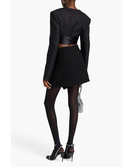 Jonathan Simkhai Black Ebony Embellished Crepe Mini Wrap Skirt