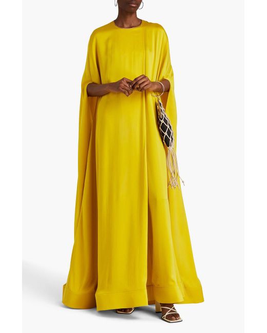 Roksanda Yellow Parvina drapierte robe aus seidensatin mit cape-effekt
