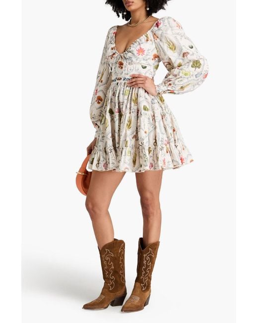 Agua Bendita Natural Honore Embellished Ruffled Cotton Mini Dress