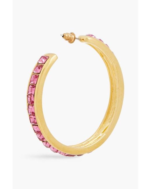 Kenneth Jay Lane Metallic Tone Crystal Hoop Earrings
