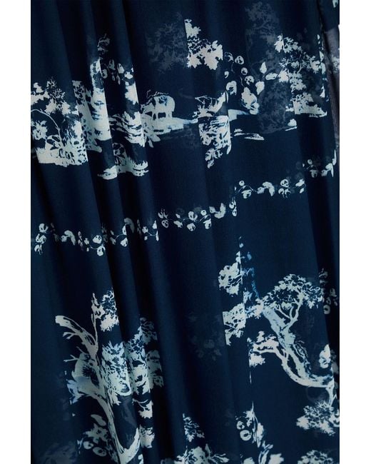 Erdem Blue Printed Silk-Voile Gown
