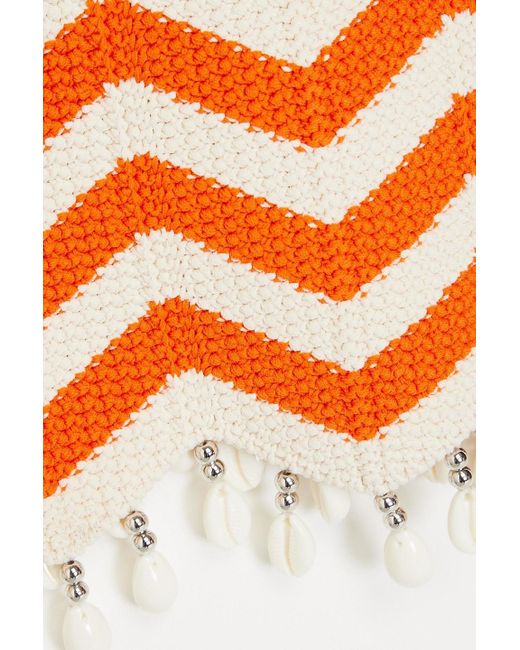 Sandro Orange Embellished Cropped Striped Crochet-knit Top