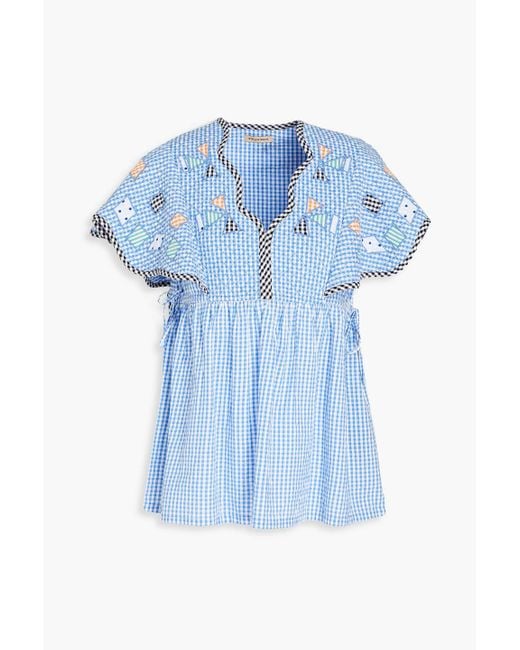 Stella Nova Blue Tina Quilted Checked Cotton Top