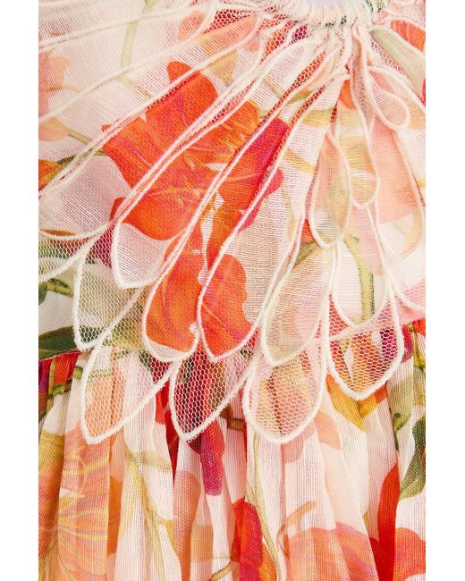 Zimmermann White Maxikleid aus organza aus einer leinen-seidenmischung mit floralem print und rückenausschnitt