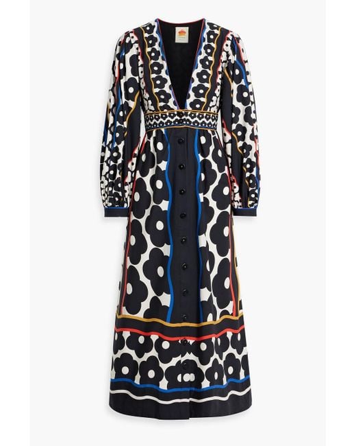 Farm Rio Black Printed Cotton Midi Dress