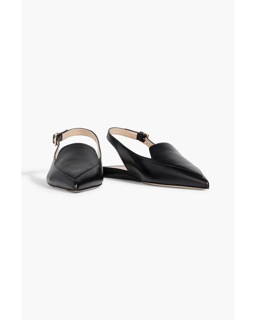 Stuart Weitzman Black Ryder Leather Slingback Point-Toe Flats