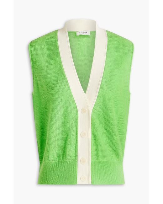 Sandro Green Two-tone Wool Ad Cashmere-blend Vest