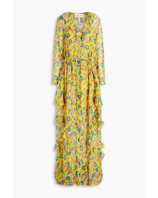 Saloni Izzie Ruffled Floral-print Silk-georgette Maxi Dress in Yellow