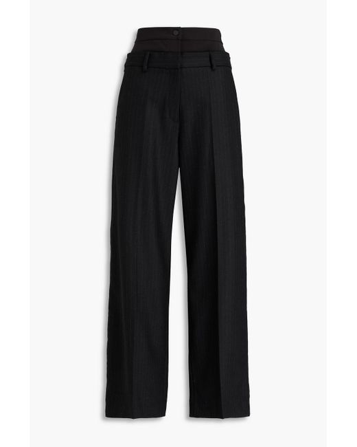 Sandro Black Pinstriped Twill Wide-Leg Pants