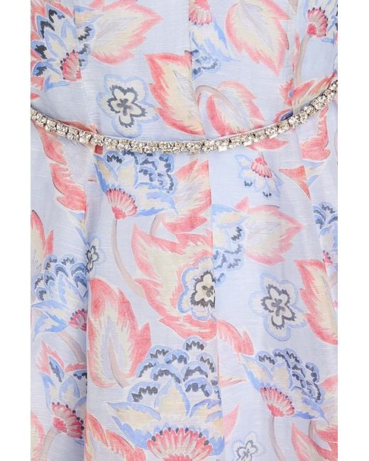 Zimmermann Blue Floral-Print Linen And Silk-Blend Organza Midi Dress