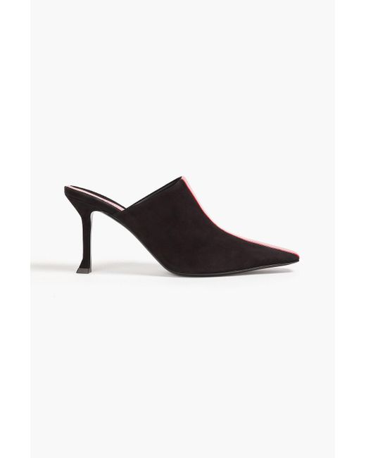 Ferragamo Black Sophye Patent Leather-trimmed Suede Mules