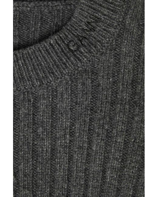 Ganni Black Ribbed-knit Peplum Sweater