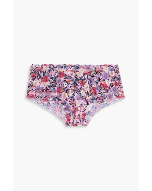 Hanky Panky Pink Floral-printed Stretch-lace Mid-rise Briefs