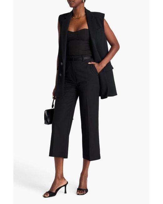 Anine Bing Black Louisa Cropped Wool-Twill Straight-Leg Pants