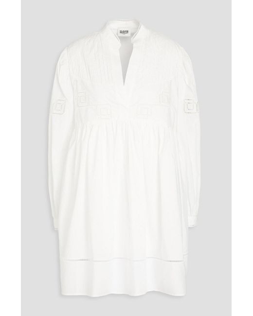 Claudie Pierlot White Lattice-trimmed Cotton-poplin Mini Dress