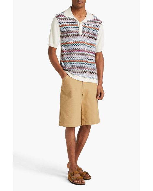 Missoni Gray Cotton And Silk-blend Paneled Jacquard-knit Polo Shirt for men