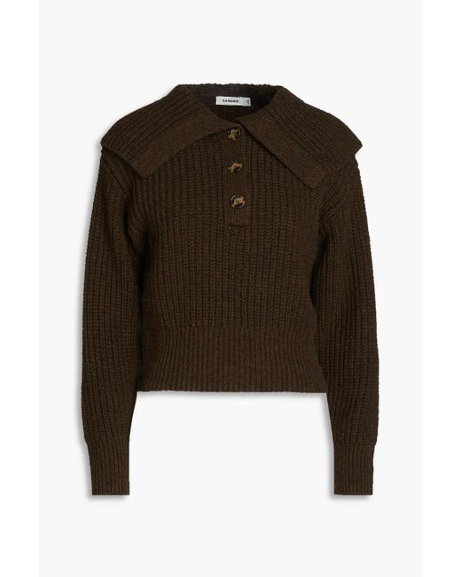 Sandro Brown Mélange Ribbed Wool-blend Sweater