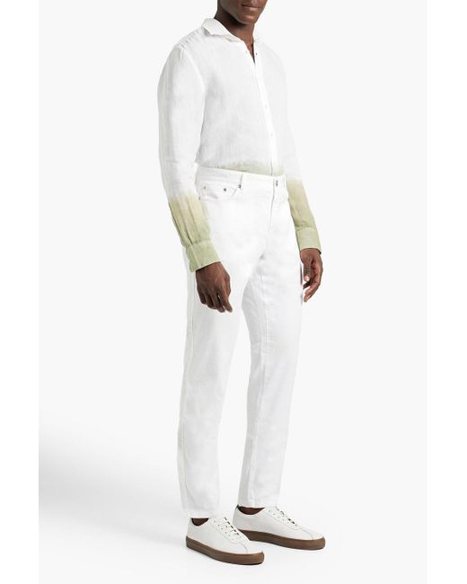 120% Lino White Dip-dyed Linen Shirt for men