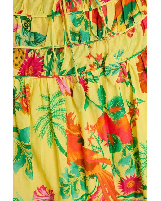 Farm Rio Green Lace-trimmed Floral-print Cotton Mini Skirt