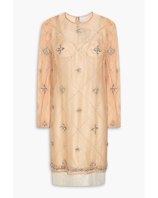 Huishan Zhang Natural Lilah Crystal-embellished Layered Silk-organza And Jacquard Dress