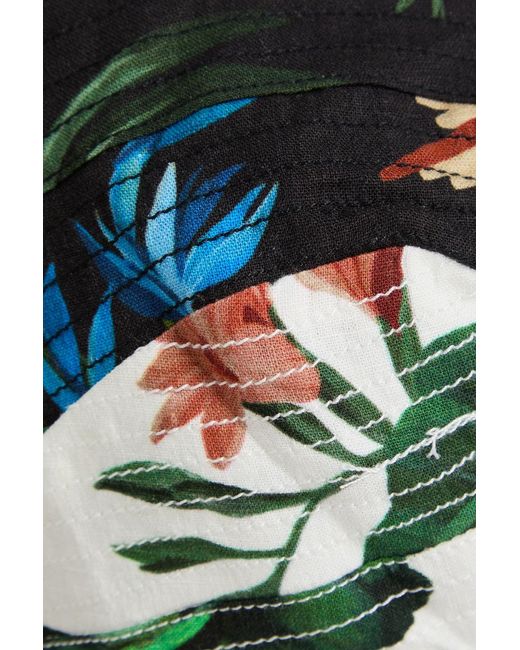 Farm Rio Blue Floral-print Linen-blend Bra Top